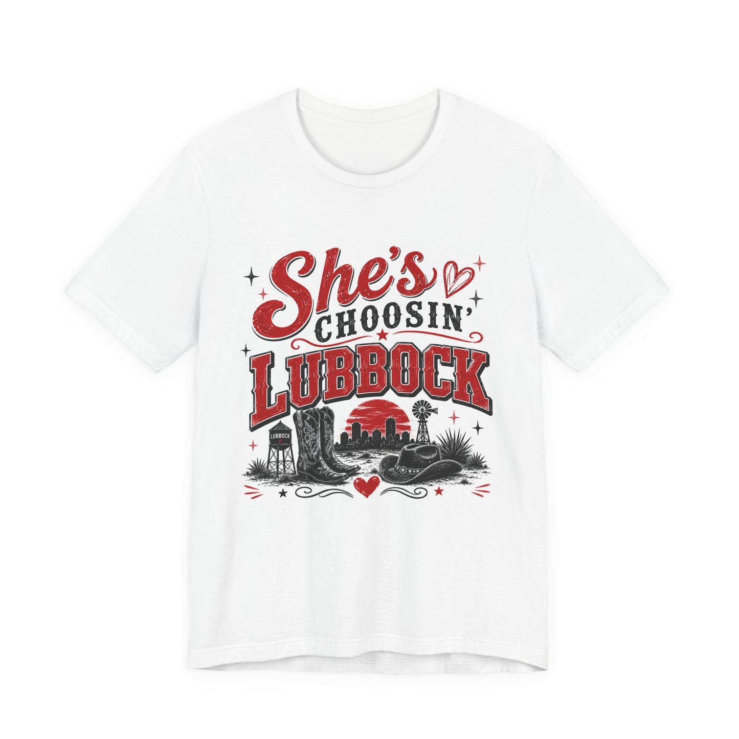 “She’s Choosin’ Lubbock” Red Tee