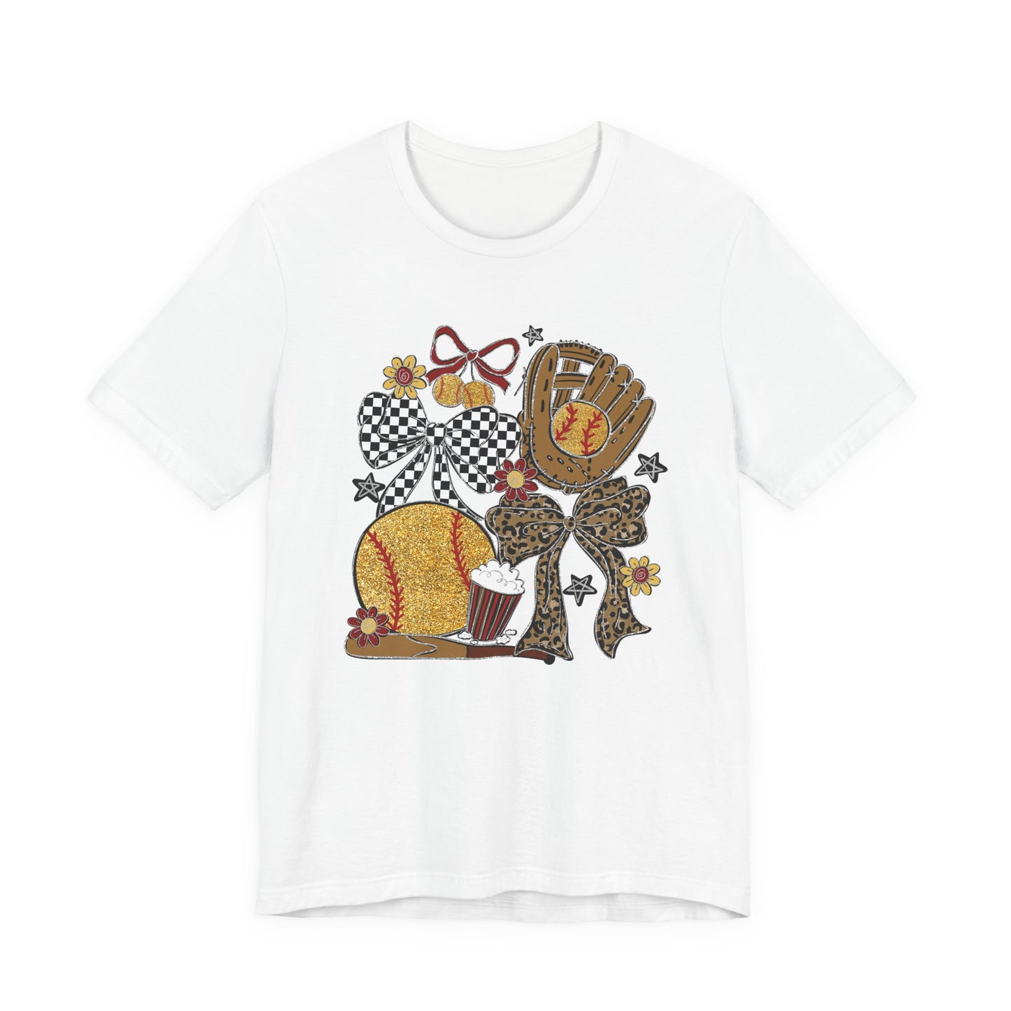 Softball Leopard & Checker Bow, Glove & Ball Tee