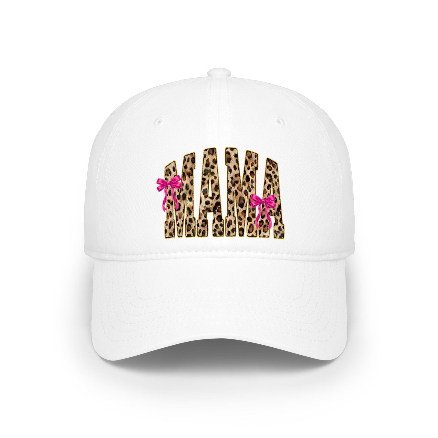 Mama Leopard Print Baseball Cap with Pink Bows