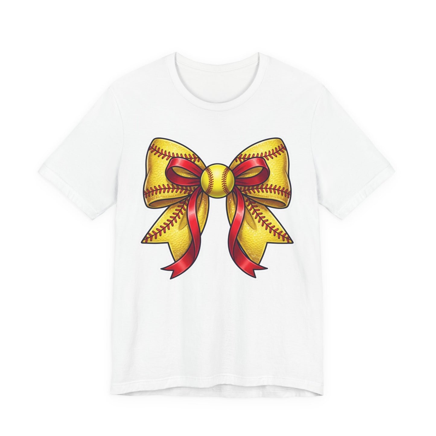 Super Cute Softball Tee with Red & Yellow Bows