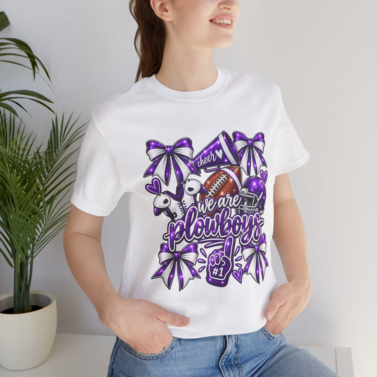 "We Are Plowboys" Purple Pom Pom Tee