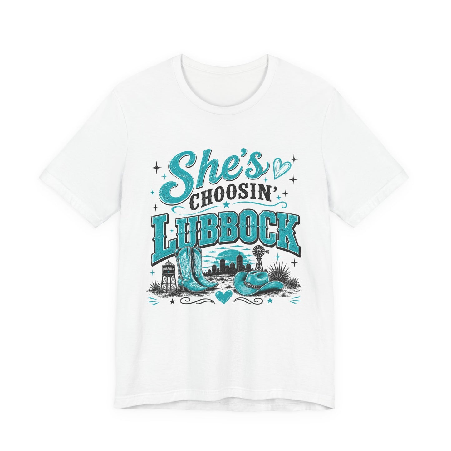 “She’s Choosin’ Lubbock” Turquoise Tee