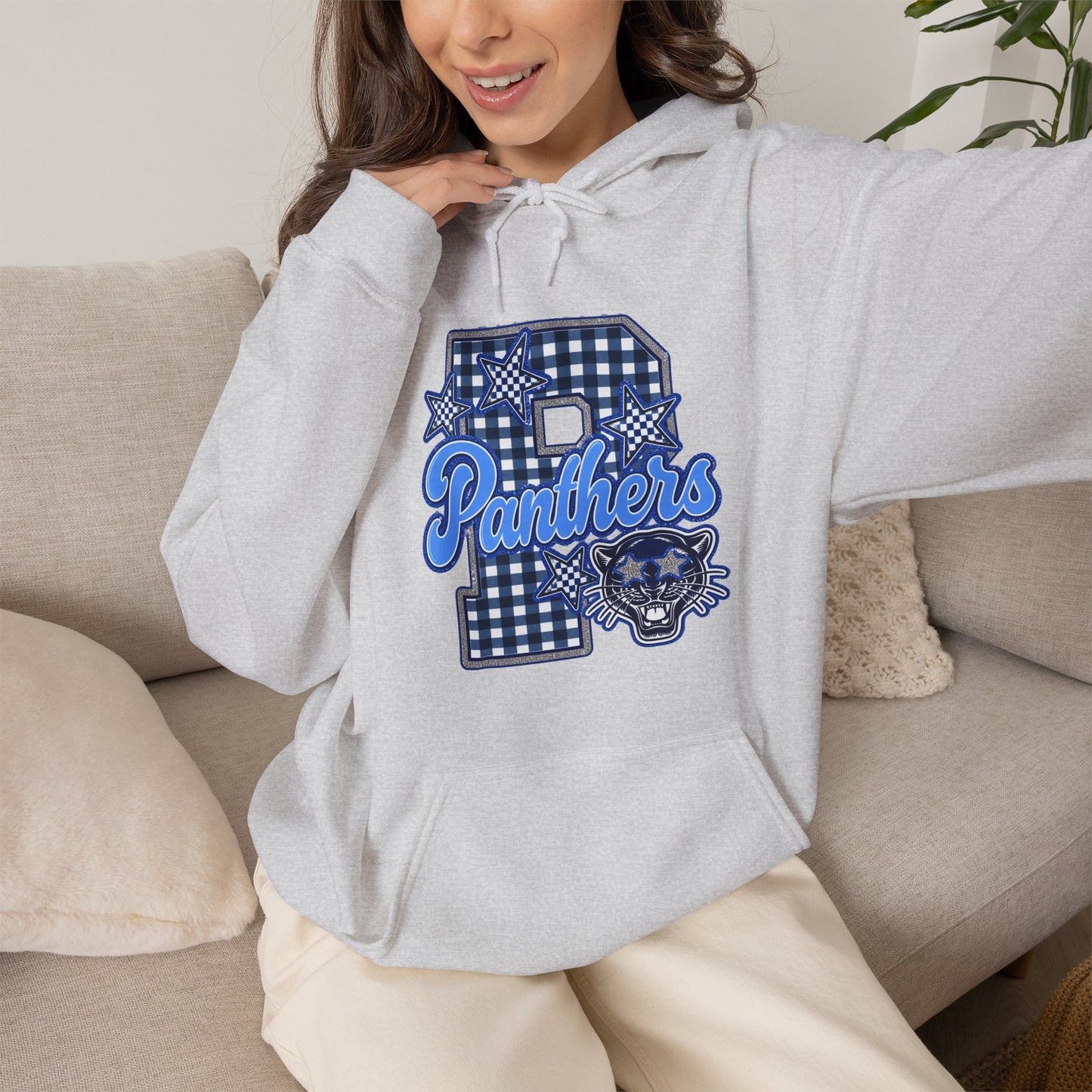 Memorial Panthers Gingham Hoodie
