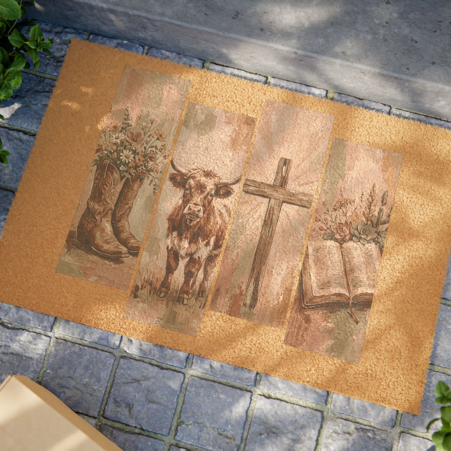 Cowboy Boots, Longhorn & Cross Welcome Mat