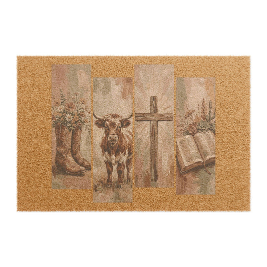 Cowboy Boots, Longhorn & Cross Welcome Mat