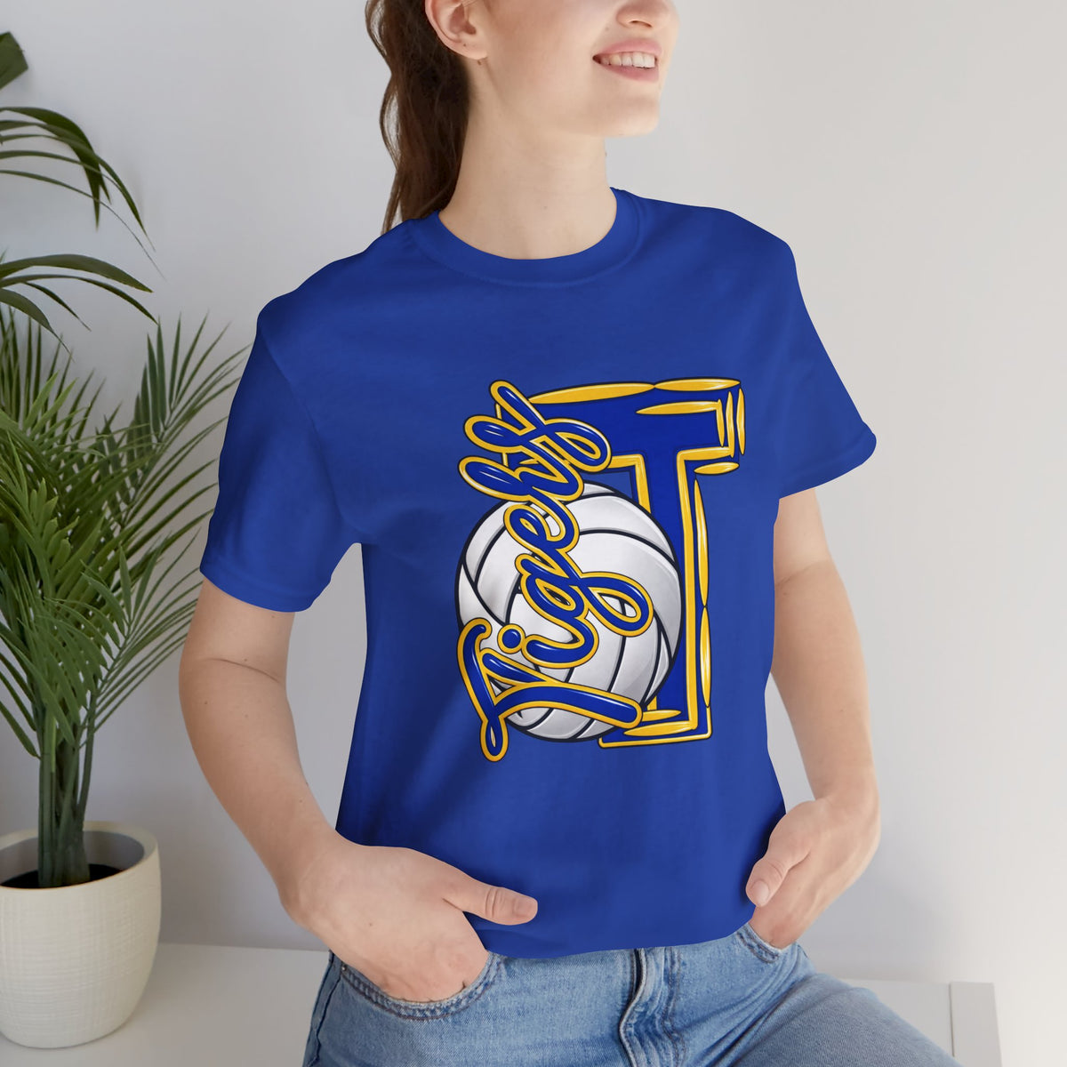 Tigers Volleyball Blue & Yellow Letter T Tee
