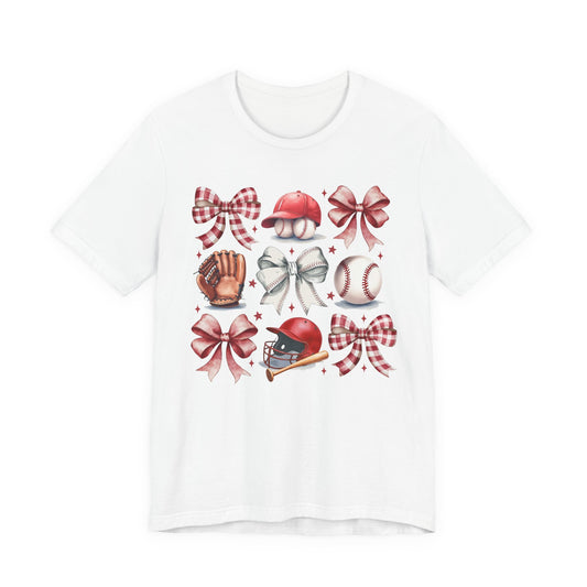 Red Plaid Baseball and Bows Tee