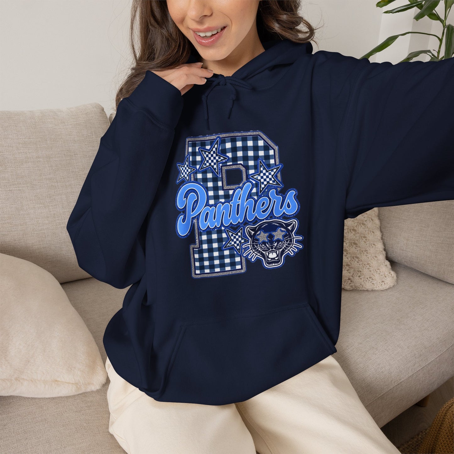 Memorial Panthers Gingham Hoodie