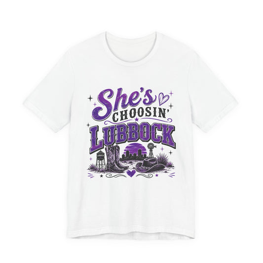 “She’s Choosin’ Lubbock” Purple Tee