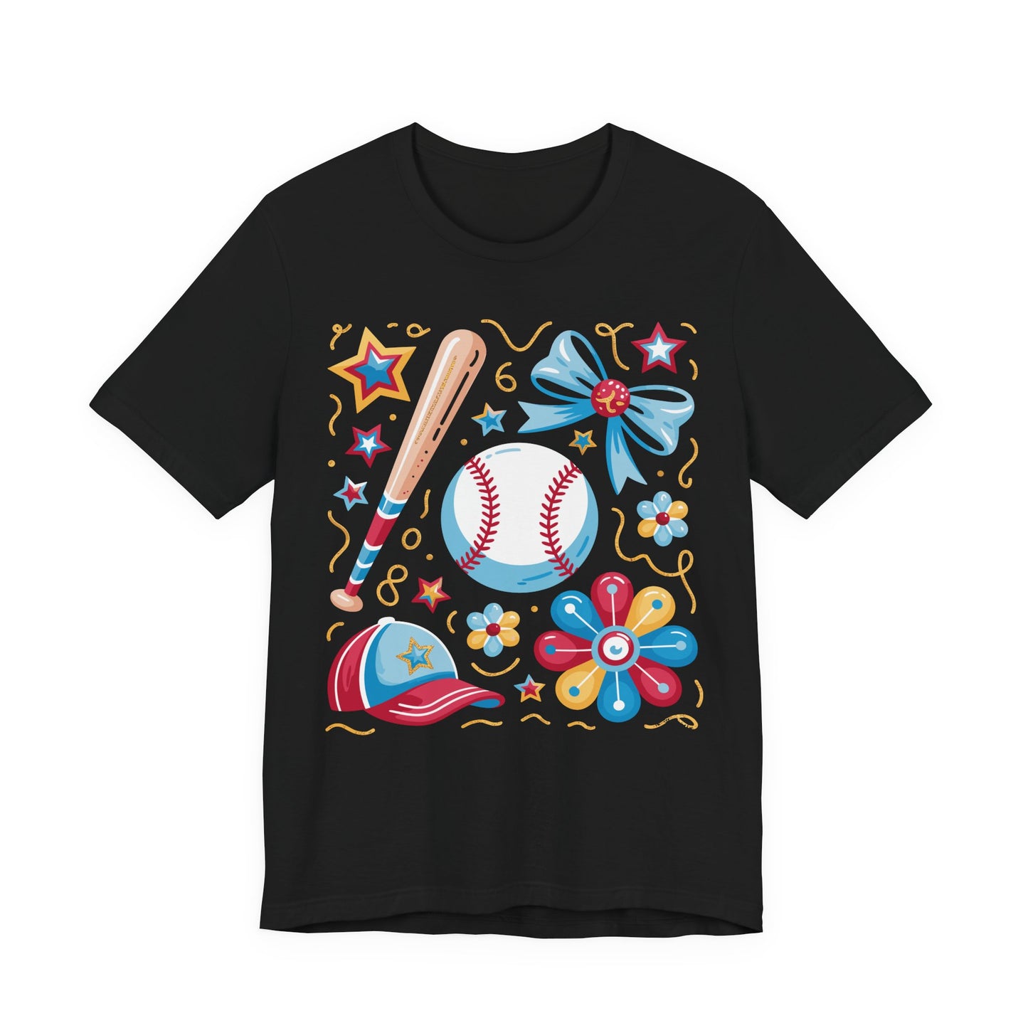 Floral Baseball Bat & Cap Tee