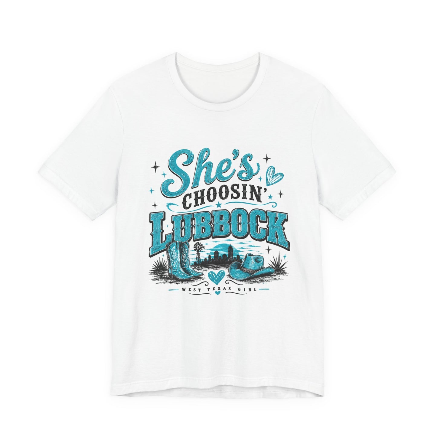 “She’s Choosin’ Lubbock Turquoise Tee (West Texas Girl)
