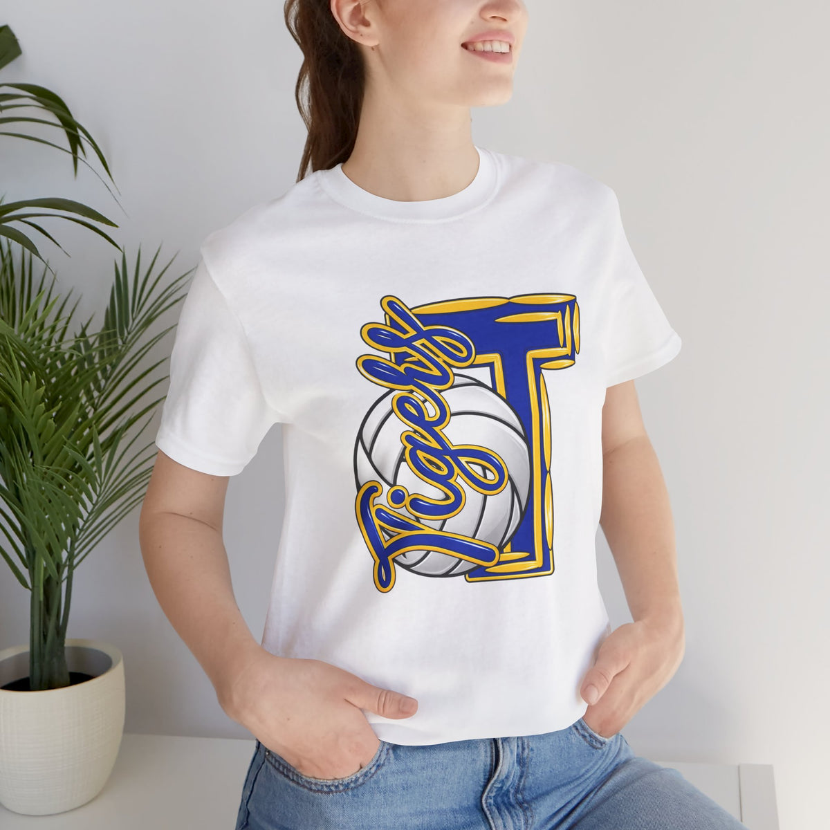 Tigers Volleyball Blue & Yellow Letter T Tee