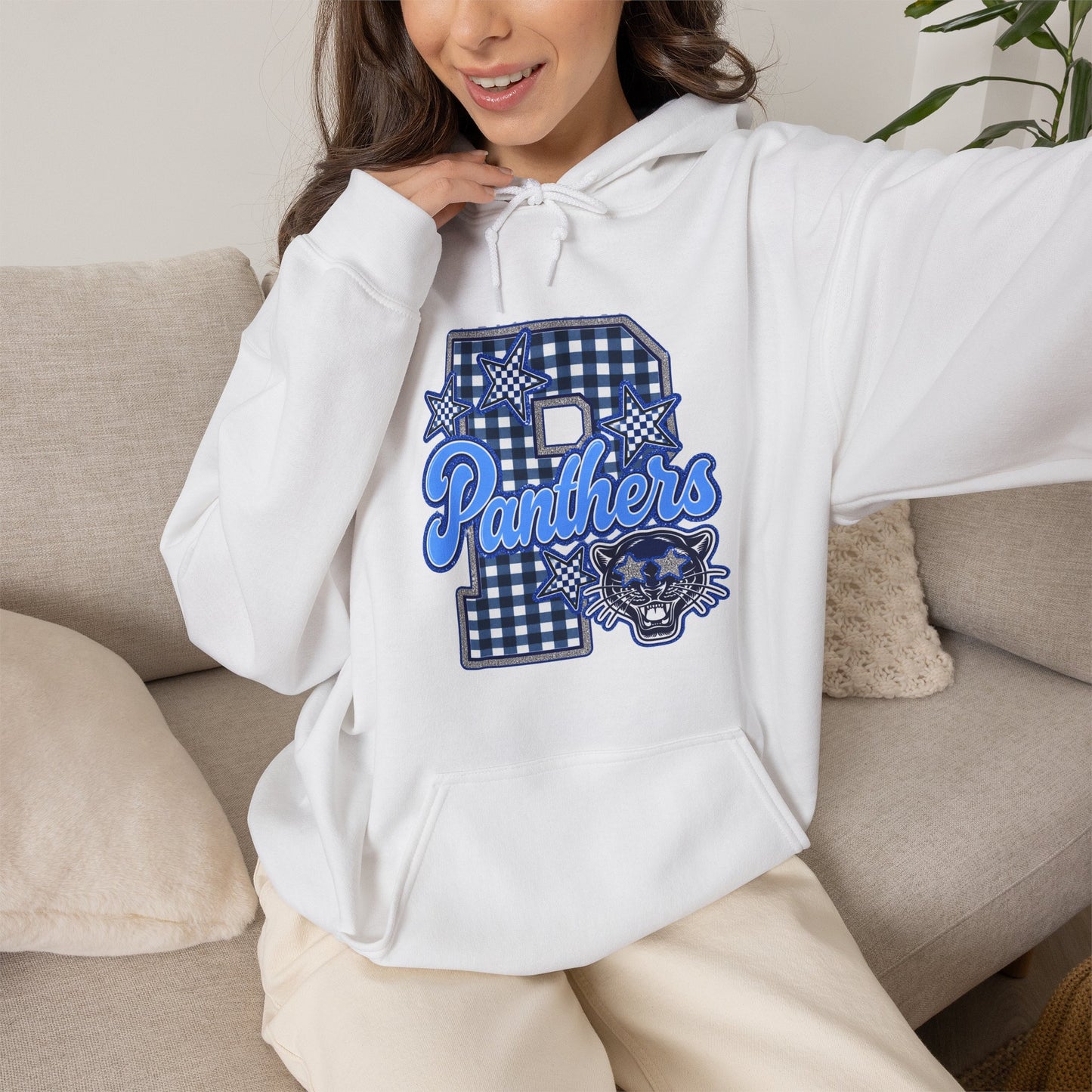 Memorial Panthers Gingham Hoodie