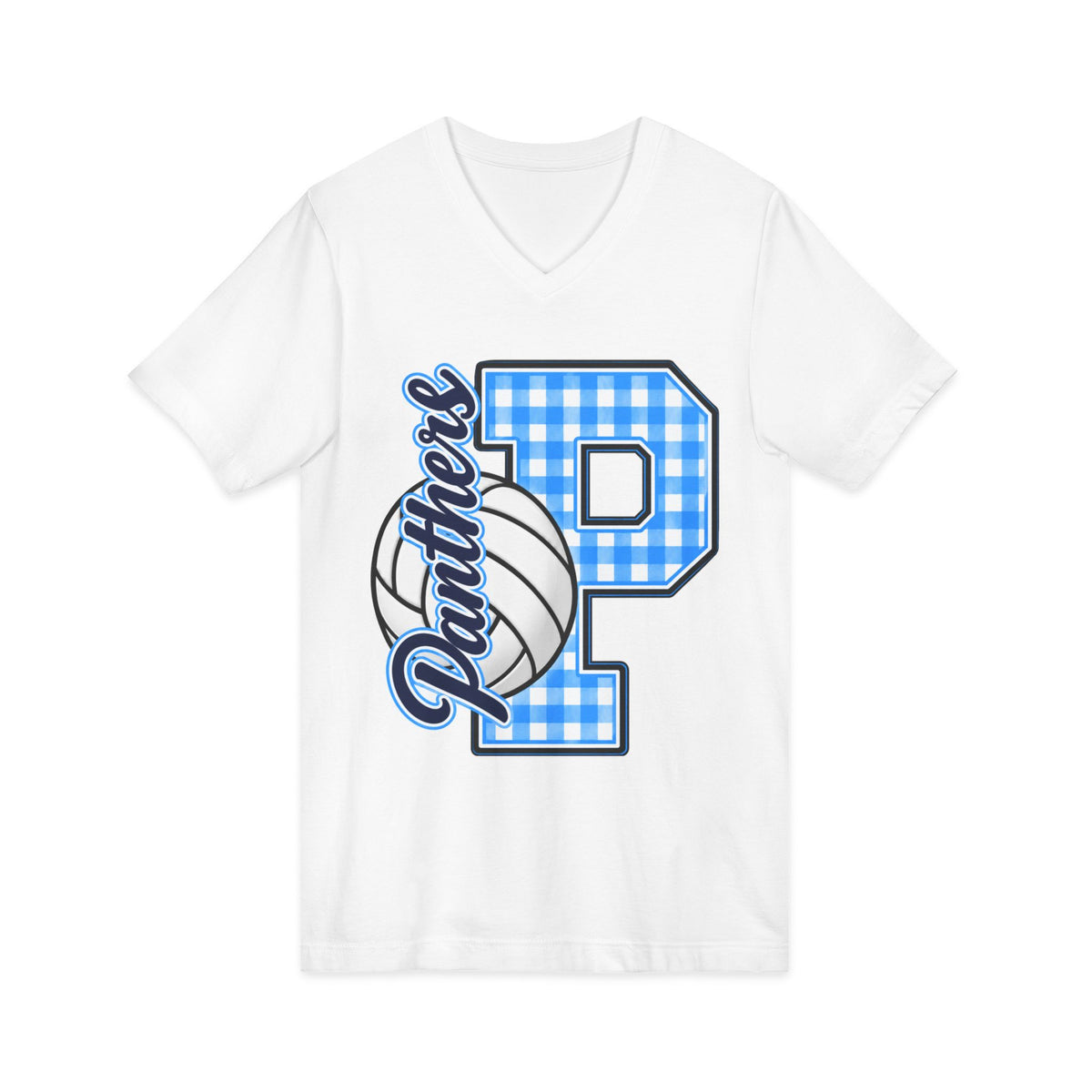 Panthers Volleyball Gingham V-Neck Tee