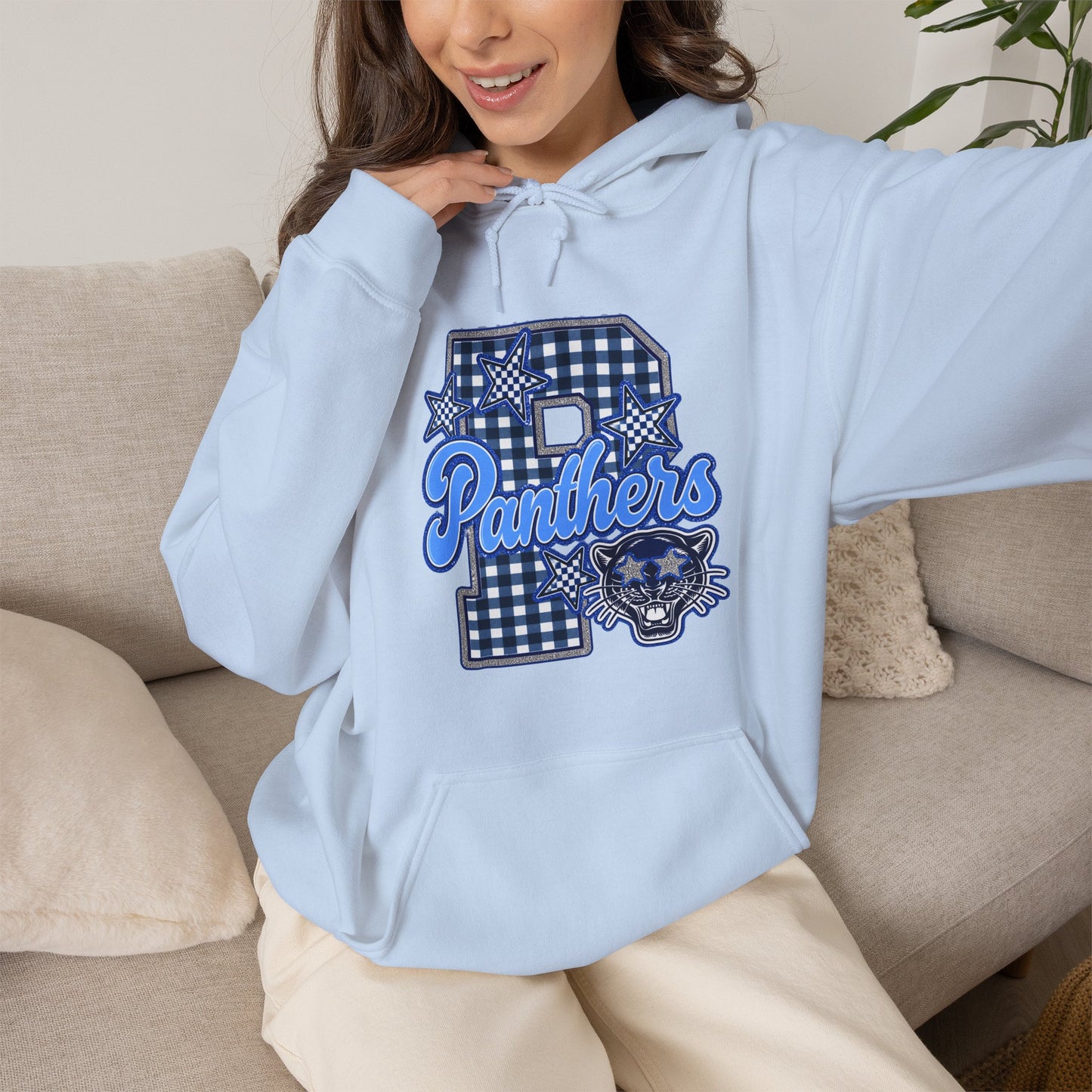 Memorial Panthers Gingham Hoodie