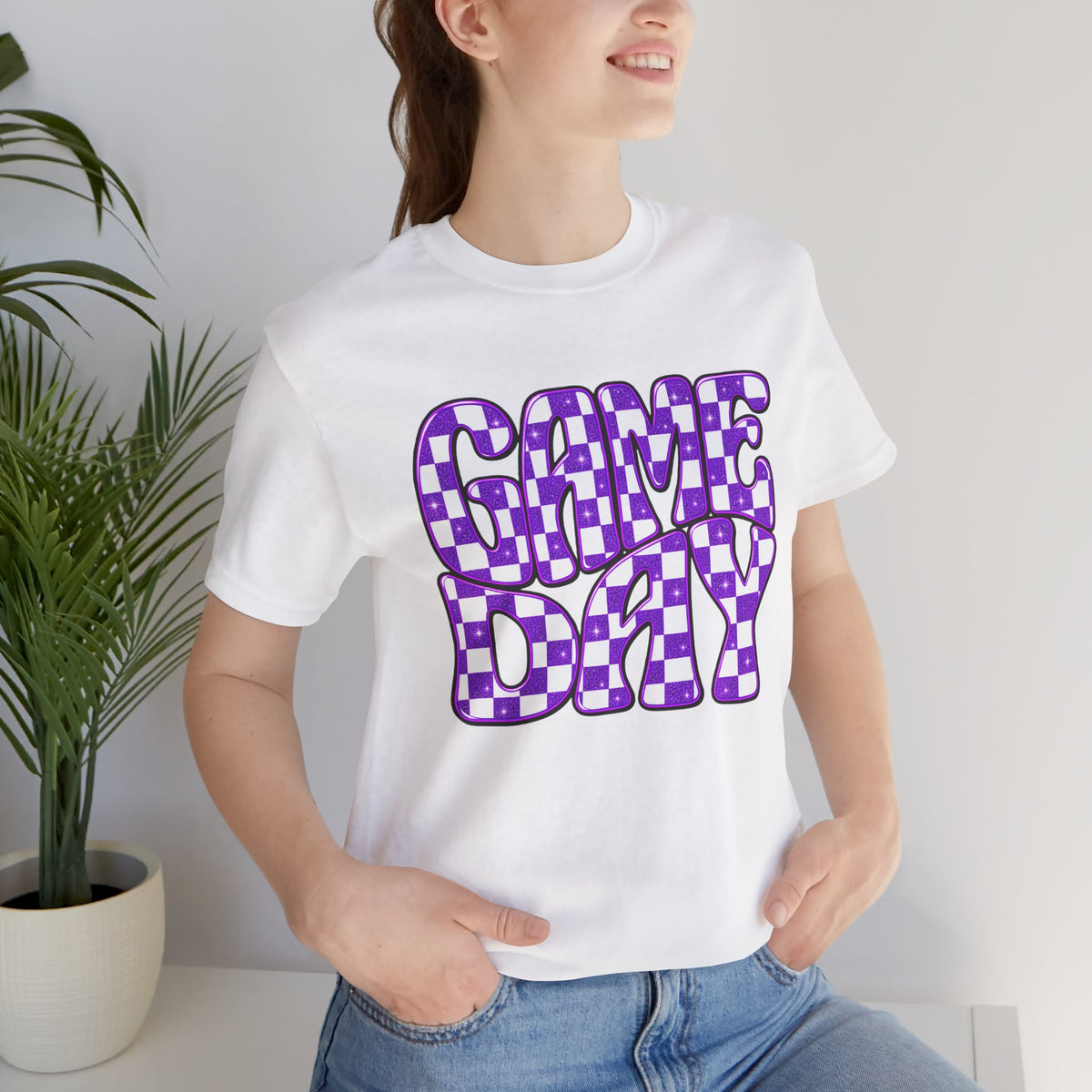 Game Day — Retro Purple Checkered Graphic Tee