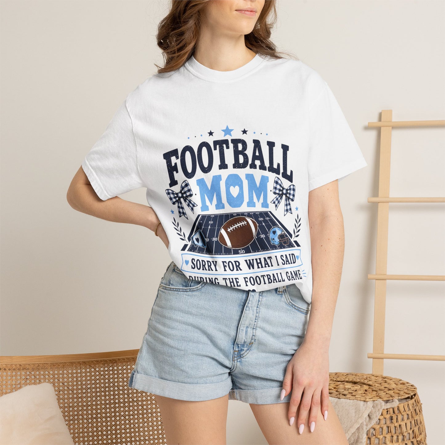 Navy/Light Blue Football Mom Tee