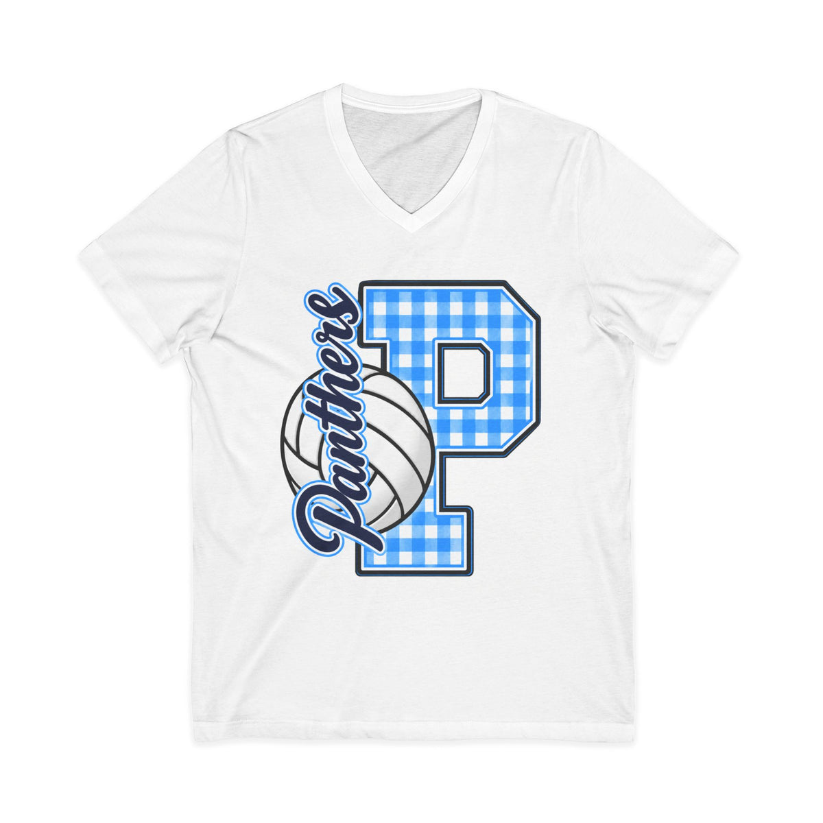 Panthers Volleyball Gingham V-Neck Tee