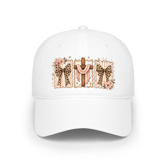 Cowhide Cross & Leopard Bow Cap