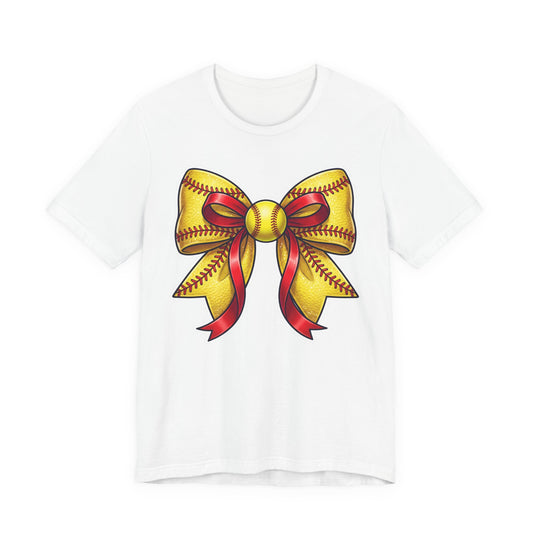 Super Cute Softball Tee with Red & Yellow Bows